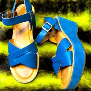 Kork-ease Ava platform blue leather sandal 40.5 9